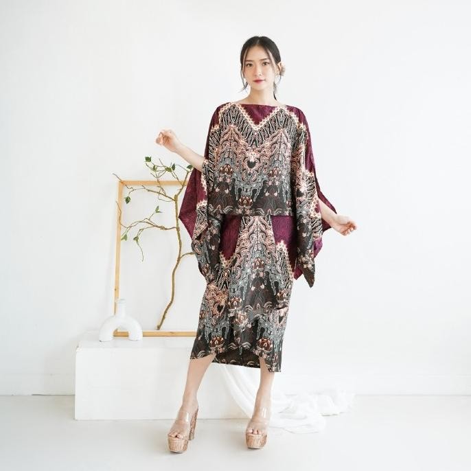 SET BATIK KAFTAN MODERN STELAN ATASAN BLOUSE DAN ROK TRENDY 167 168