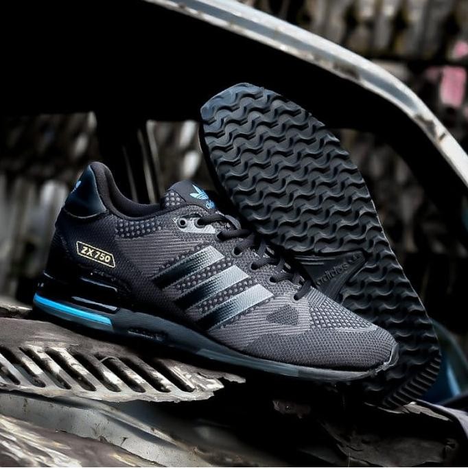 Sepatu Casual Adidas Original Zx 750 Full Black Blue Termurah Saena_Sar