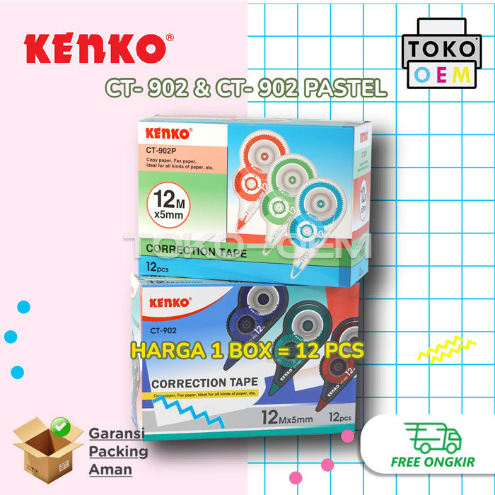 

Kenko Tip Ex Kertas Pita Koreksi Correction Tape Ct-902 Isi Panjang 5Mm X 12M (1 Pack=12Pcs)