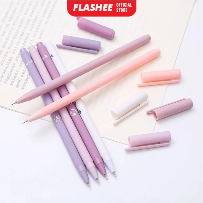 

Flashee 6 Set Pena Gel Tinta Hitam Bolpoin 6Pcs Pulpen Pena Gel Tanda Tangan 0.5Mm Cover Warna