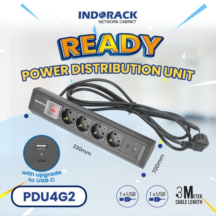 Pdu4G2 - Desktop Pdu 4 Outlet Germany Socket With 2Port Usb - Indorack