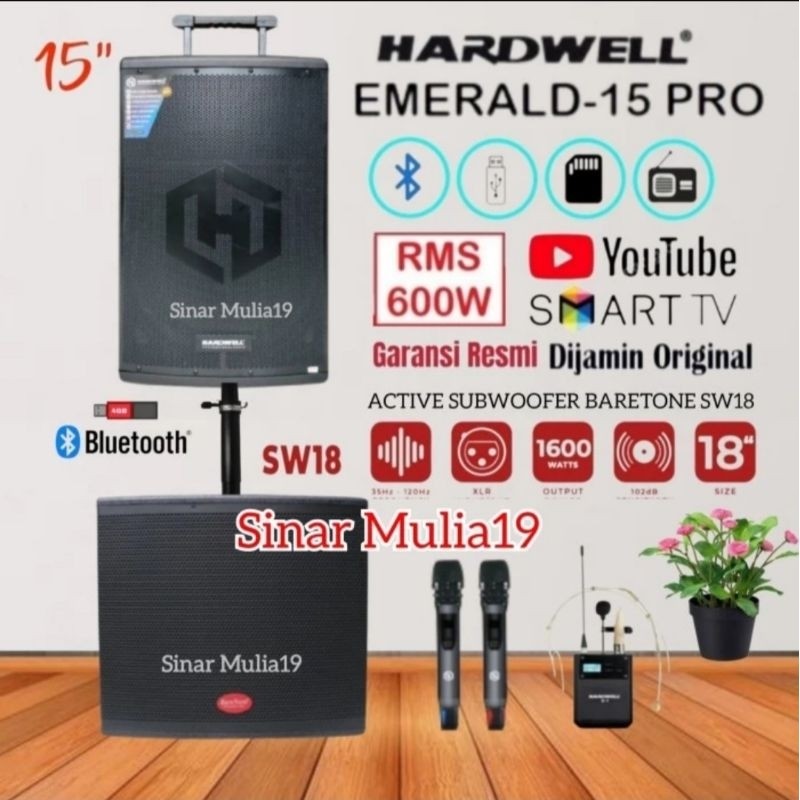 Paket Sound System Karaoke Speaker Aktif 15 Inch Hardwell Emerald 15 Pro Subwoofer Aktif 18 Inch