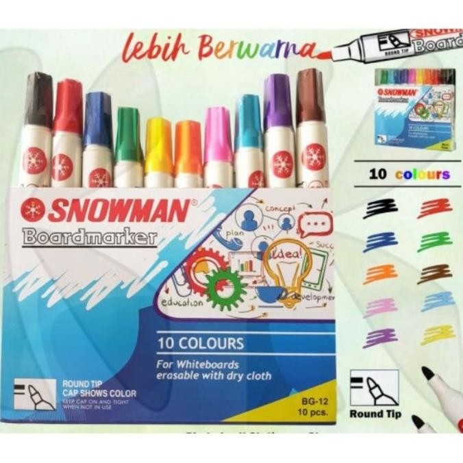 

Spidol Snowman Whiteboard BG-12 (1 set isi 10 warna) BS76