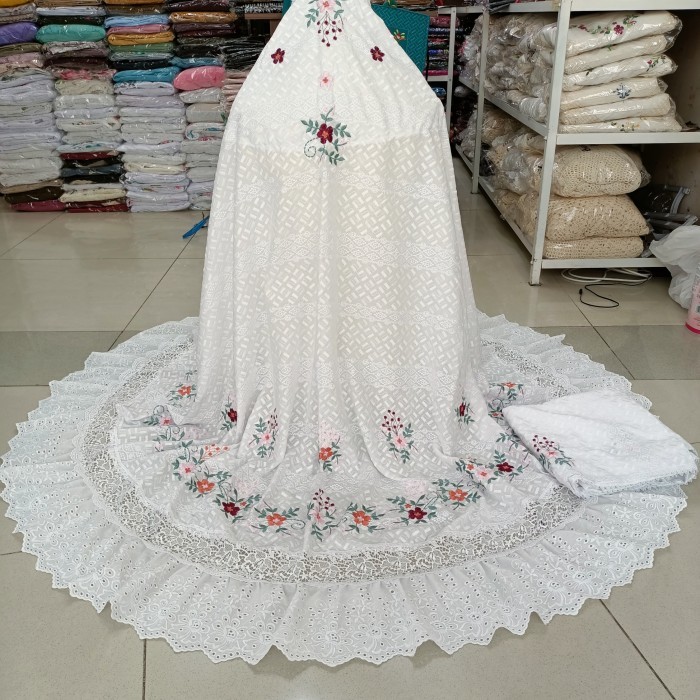 Minajshop Mukena Bordir Bukittinggi Motif Sulam Timbul Bahan Katun Paris Premium