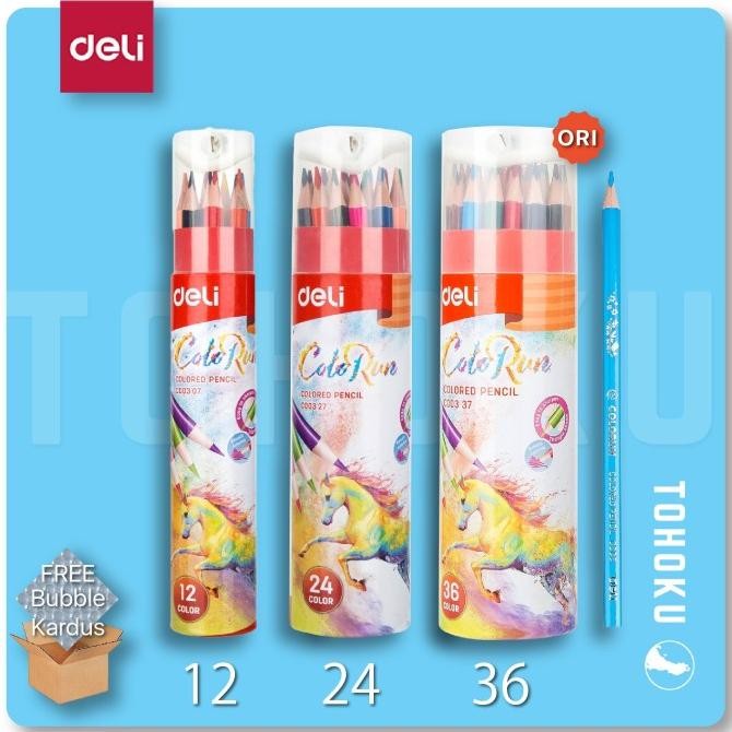 

MURAH Deli Pensil Warna Tabung 12/24/36 Warna dengan Bonus Rautan Pensil pad