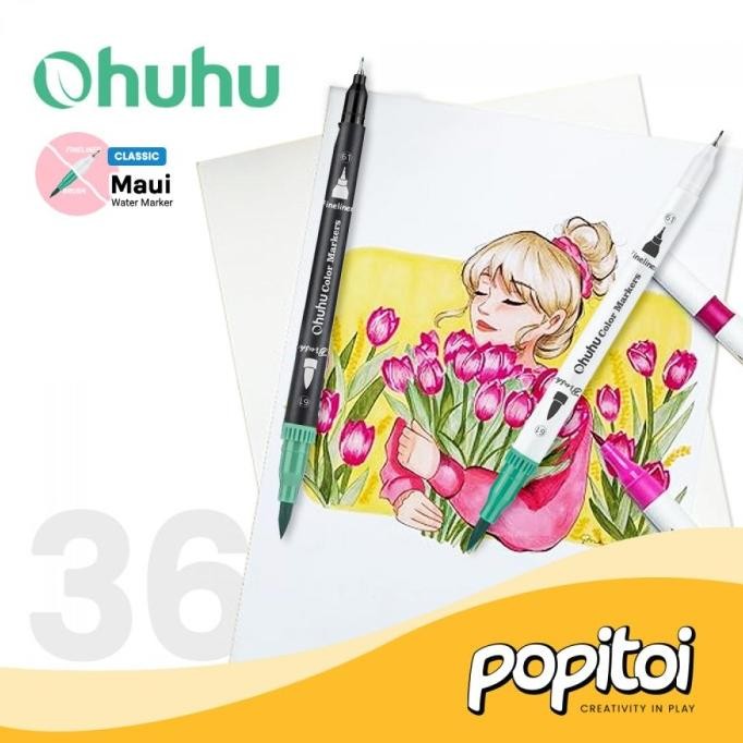 

JUAL OHUHU Maui 36 Colors Pens (Brush & Fineliner) Water Based Watercolor
