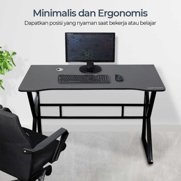 Meja Gaming Komputer Pc Laptop Belajar Kerja Minimalis Hitam Kaki Besi