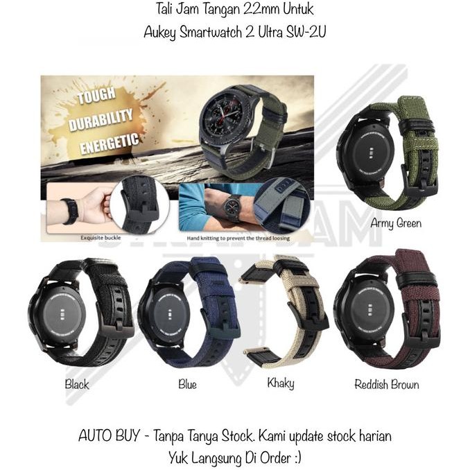 BEBAS ONGKIR - WOVEN Strap 22mm Aukey Smartwatch 2 Ultra SW-2U - Tali Jam Pria Nilon