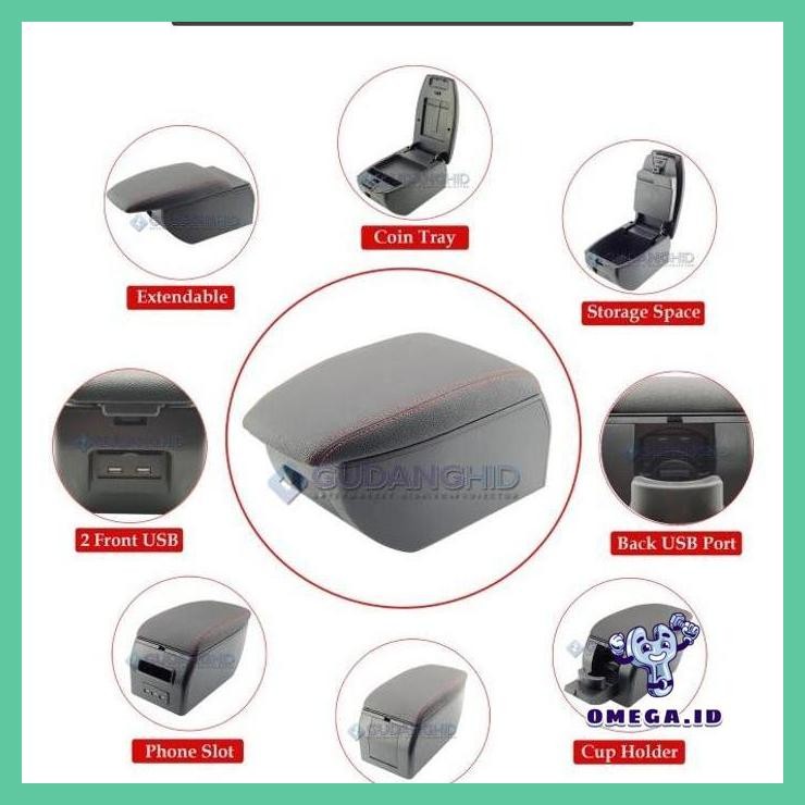 ARMREST MOBIL NEW TOYOTA RUSH DAIHATSU TERIOS 7 USB PORT CHARGER + LED