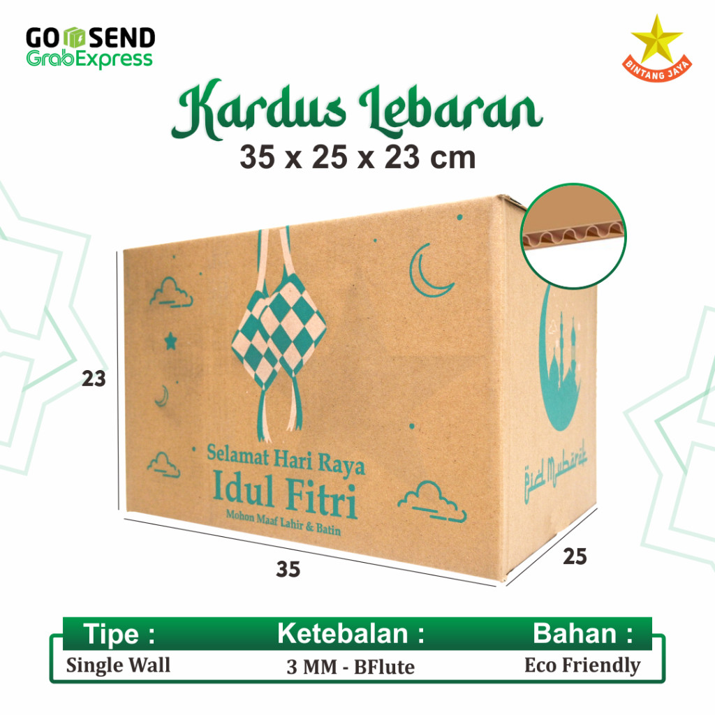 

Dus Lebaran 35X25X23 / Box Parcel / Kardus Sembako / Idul Fitri Eid Mubarak - 35 X 25 X 23 Cm