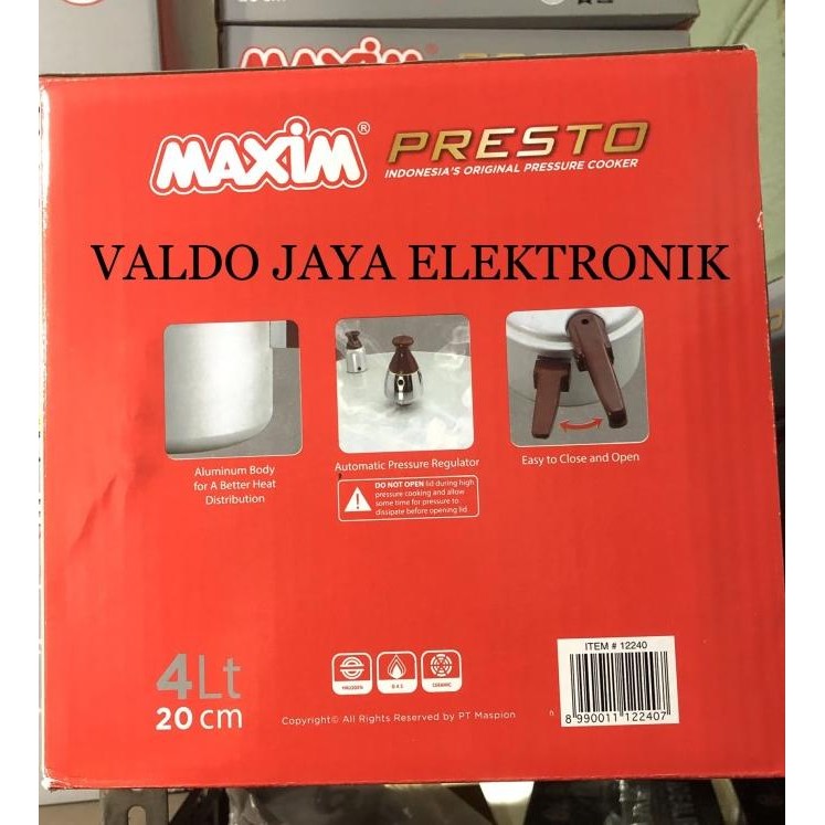 Maxim Presto 4 Liter 20Cm/Panci Cepat Matang Maxim Original Parastikan