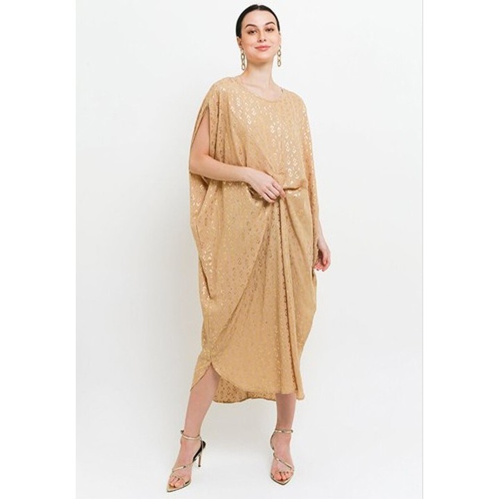 Murah CHIC SIMPLE GOLD ETHNIC PRINT RUCHED KAFTAN Non COD