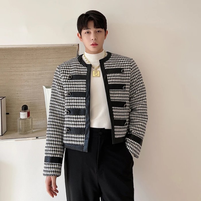 AppleDezign Houndstooth Blazer Men Korean Streetwear Fashion Loose Casual