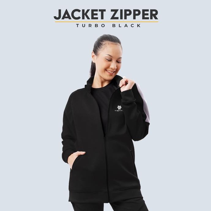 TIENTO JACKET RESLETING TURTLENECK PANJANG HITAM WOMEN STOK TERBATAS