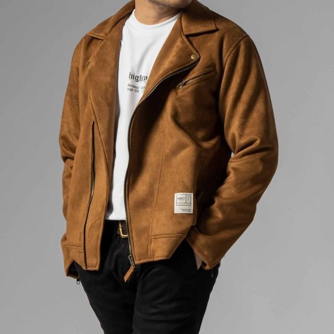 HIGHTY BROWN SUEDE BIKER JACKET STOK TERBATAS
