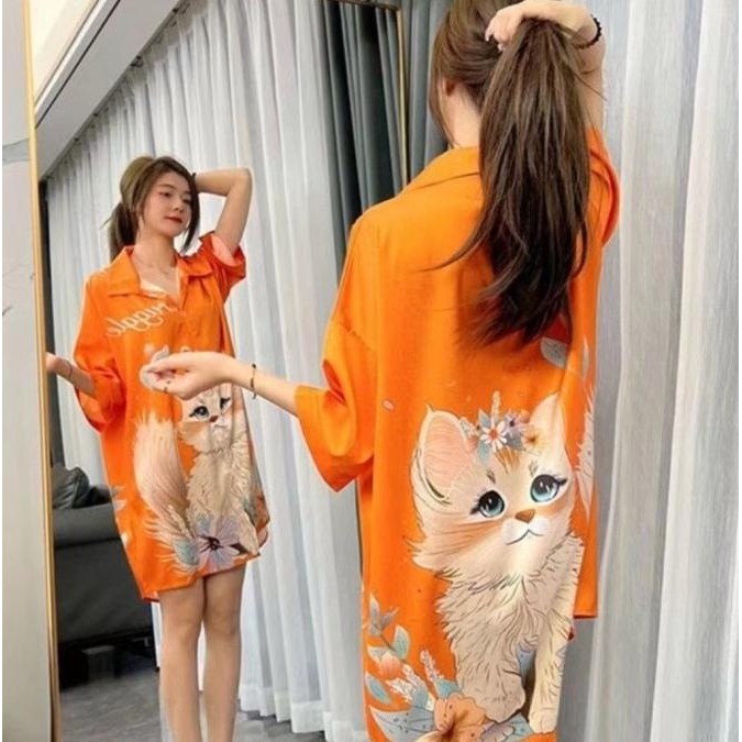 Promo Dress Baju Tidur Santai Import Wanita Lengan Pendek Korea