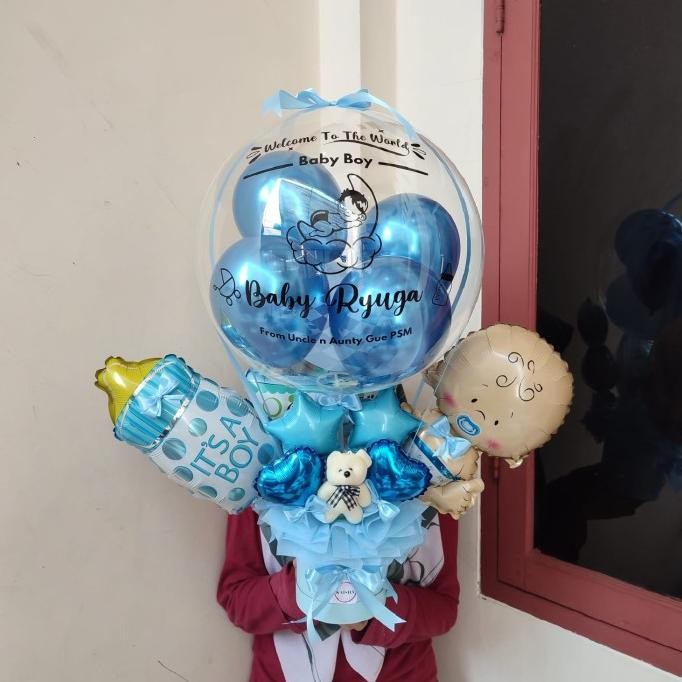 Buket Balon Foil Baby Born Bouquet Baby Boy Baby Girl Kado Lahiran