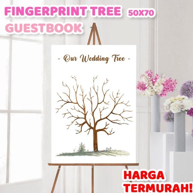Canvas Kanvas Lukisan Pohon Sidik Jari Finger Print Buku Tamu 50x70 cm