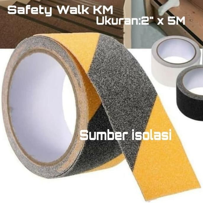 

ISOLASI ANTI SLIP KM HITAM-KUNING 2" X 5M SAFETY WALK KM LAKBAN LANTAI ASLI