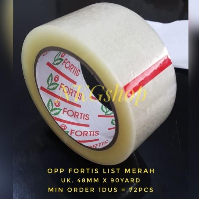 

LAKBAN FORTIS/OPP FORTIS LIST MERAH UK. 48MMX90YARD(MIN 1DUS = 72ROLL) ASLI