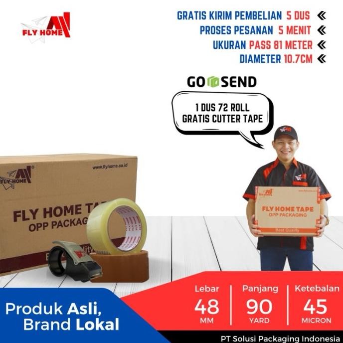 

FLYHOME LAKBAN BENING COKLAT 90YARD 2INCI 81METER 48X90 YARD 1DUS 72ROLLS UKURAN ASLI INSTAN ASLI