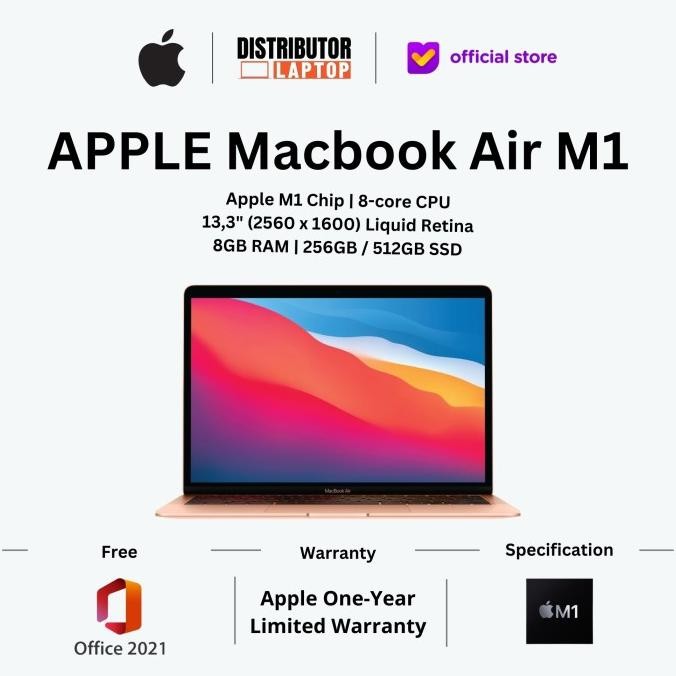 Apple Macbook Air 2020 M1 Chip 13 Inch Touch Id 512Gb Grey Silver Gold