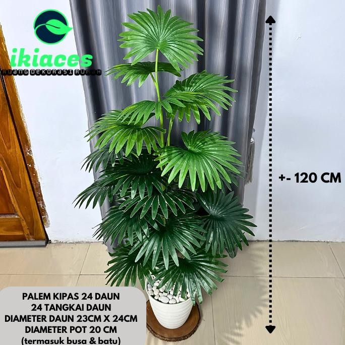 Daun Palem Kipas Jumbo Daun Palem Artifisial 1 Meter Bunga Hias Plastik Dekorasi Tanaman Hias Pojoka