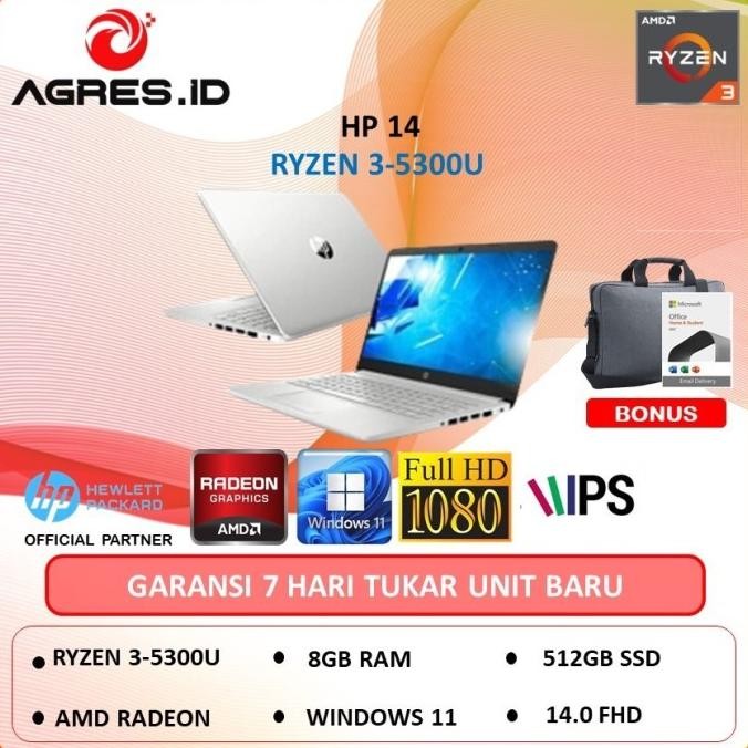 Hp 14S Fq1032Au Ryzen 3 5300 8Gb 512Ssd Vega6 14.0Fhd Ips +Ohs