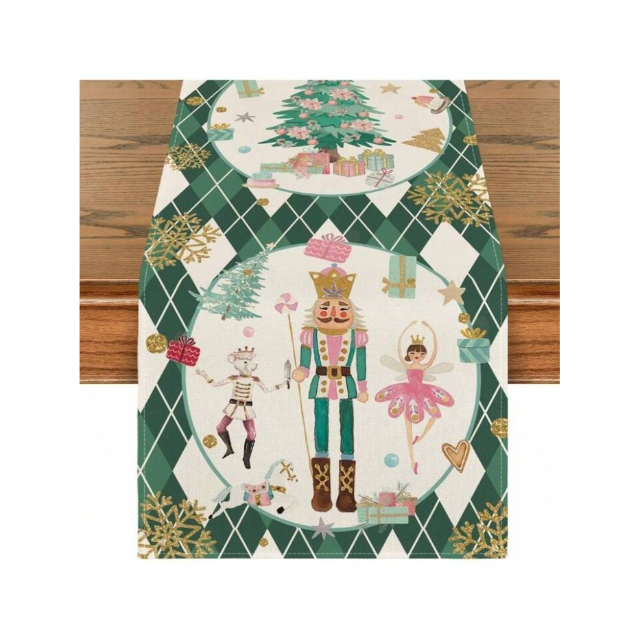 Table Runner Christmas Motif Natal Nutcracker Taplak Meja Makan Kain Gercep