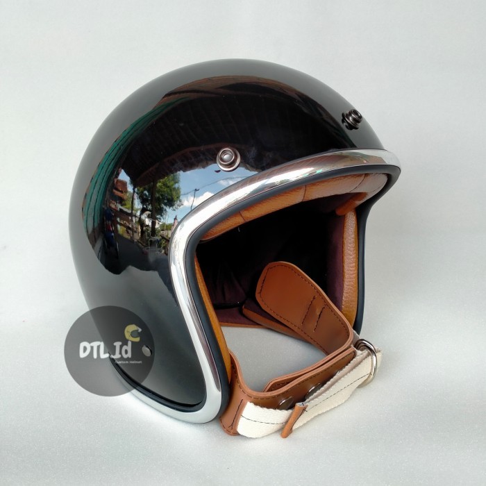 Helm Slim Head Hitam Busa Cokelat