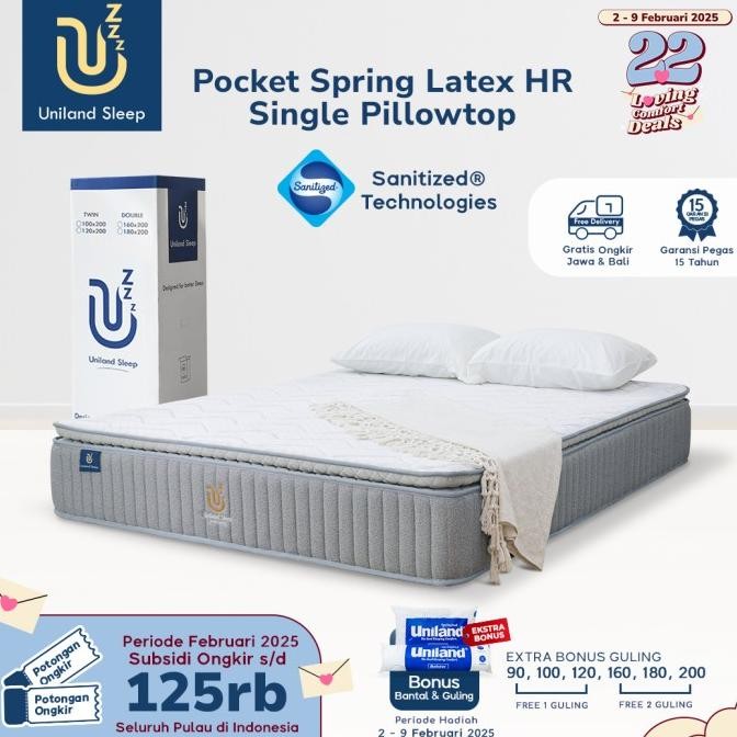 Kasur Pocket Spring Bed Latex Hr Single Pillowtop 30Cm Uniland Sleep