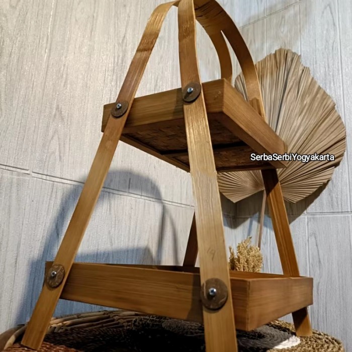 Rak Dapur Bambu 2 Susun / Tempat Wadah Bawang / Rak Tumpeng / Rak Buah / Tempat Bumbu / Rak Bumbu 2