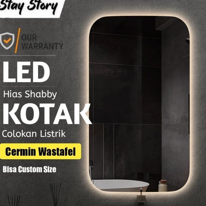 Cermin Kotak Led Shaby / Kaca Cermin Rias Gantung Dinding Wastafel