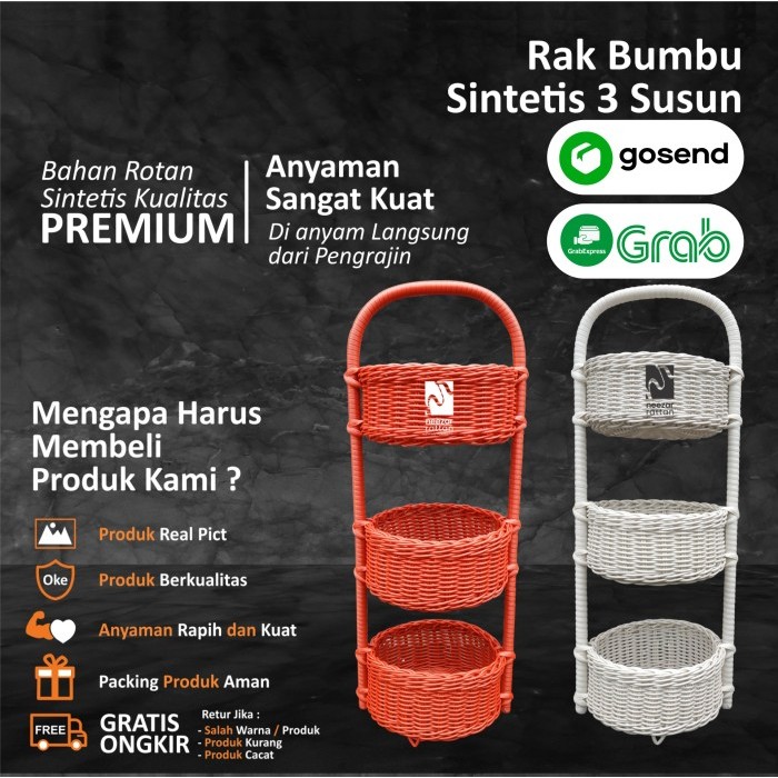 

HEMAT Tempat Rak bumbu bawang telur rotan sintetis 3 susun