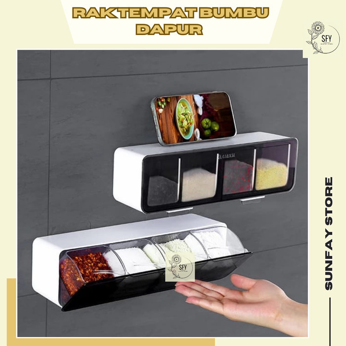 

TERBATAS SUNFAY RAK TEMPAT BUMBU DAPUR TEMPEL DINDING 4 SEKAT