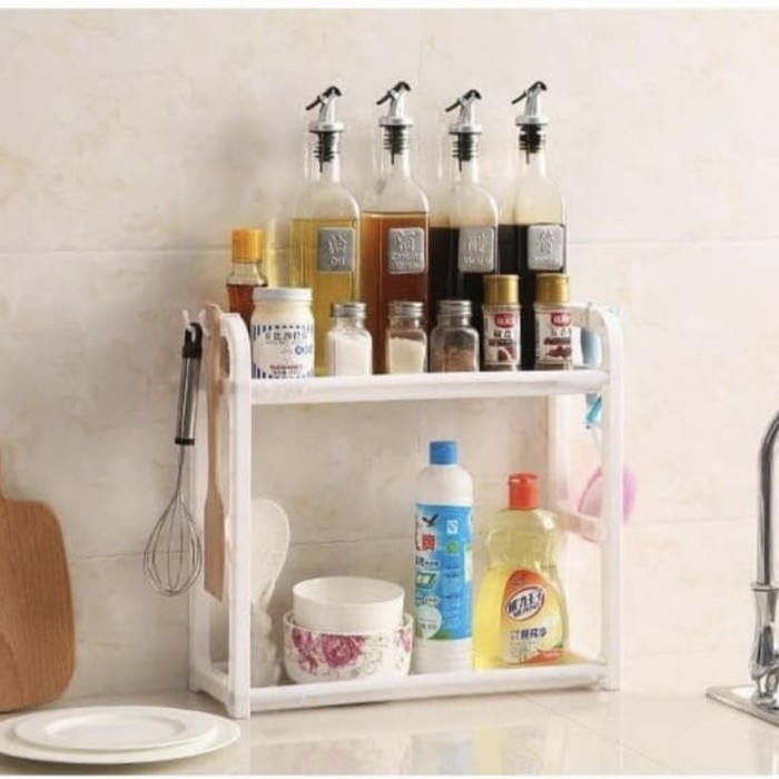 

KOMPLIT RAK PUTIH 2 SUSUN Tempat Bumbu Dapur Kosmetik Kamar Mandi Serbagunaa