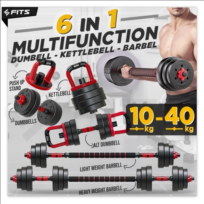 6 in 1 Adjustable 30kg Dumbell Barbel Dumbbell Barbell Set