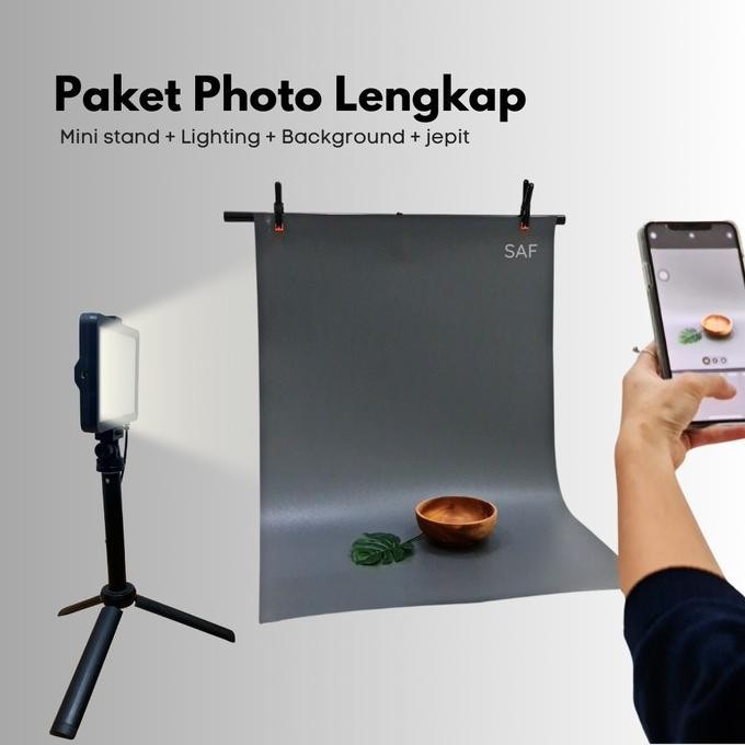 SAF Paket photo lengkap mini stand + background + lighting foto produk