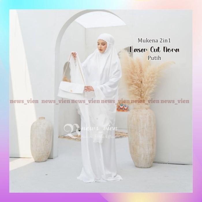 mukena dewasa satin silk adem 2 in 1 travelling putih terbaru Nora lembut premium