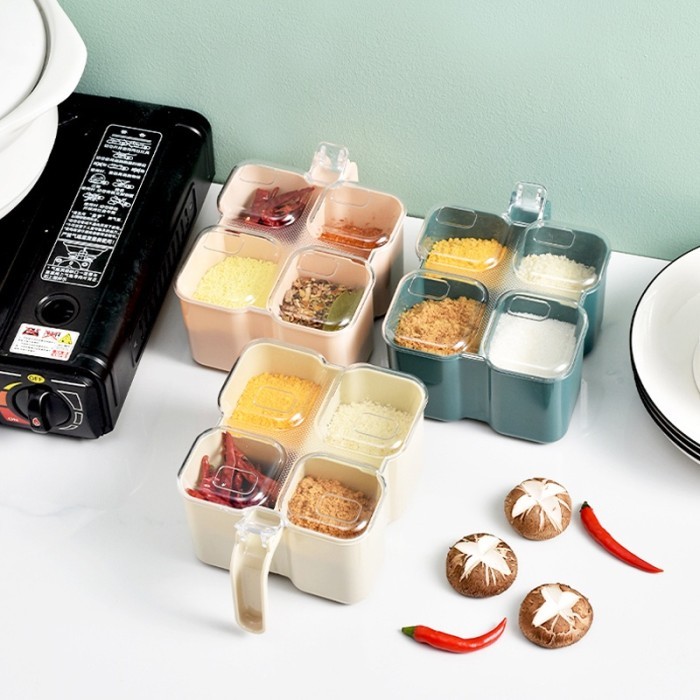 

HEMAT Tempat Bumbu Dapur 4IN1 Free Sendok Rak Seasoning Box 4 Sekat