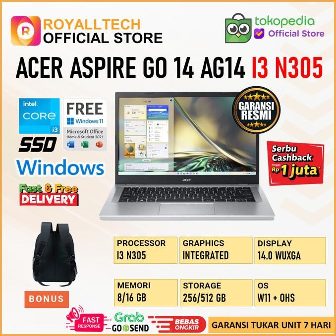 Laptop Acer Aspire 3 Slim A314 I3 N305 8 Core 8Gb 512 Ssd W11 Ohs 14"