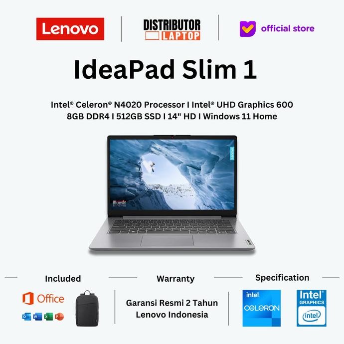 Laptop Lenovo Ideapad Slim 1 Celeron N4020 Ram 8Gb 512Gb Ssd