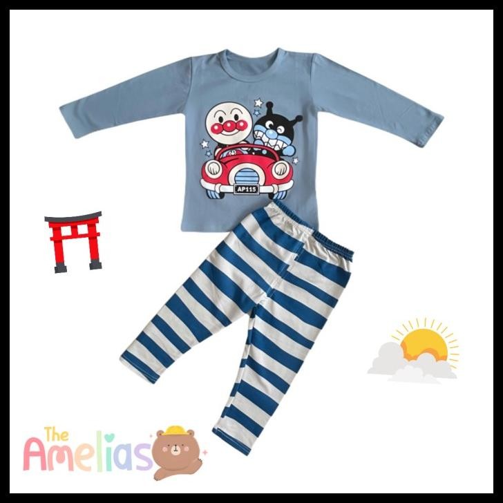 terbaru anpanman pajamas set setelan piyama anak unisex bahan kaos import best seller