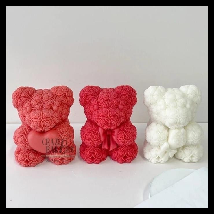 

terbaru !!! cetakan silikon candle rose flower bear beruang bunga mawar 3d diy mold kecil ready