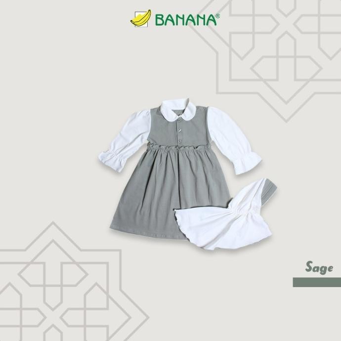 BANANA Gamis Krah Bayi Perempuan Sage Green + Jilbab