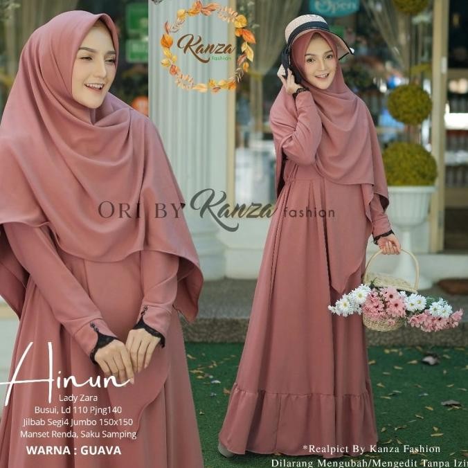 Gamis Ainun Syari Set Jilbab Busui Realpict Original Kanza Guava
