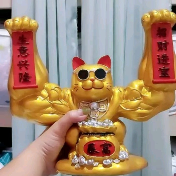 Patung kucing hoki berotot Ornamen Kucing Pembawa Keberuntungan / Hoki
