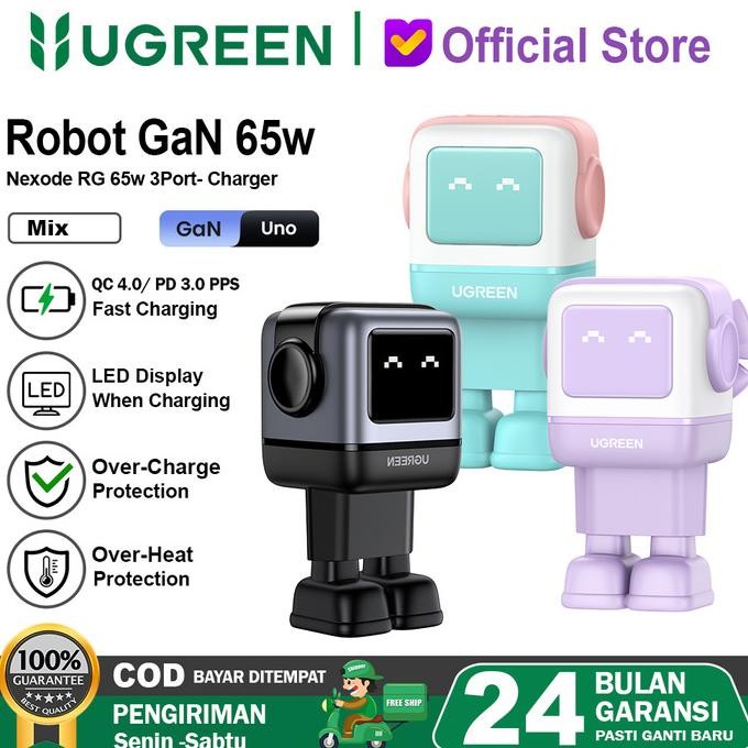 Ugreen Charger Gan Nexode Robot Mini Size Pd Fast Charging 65W