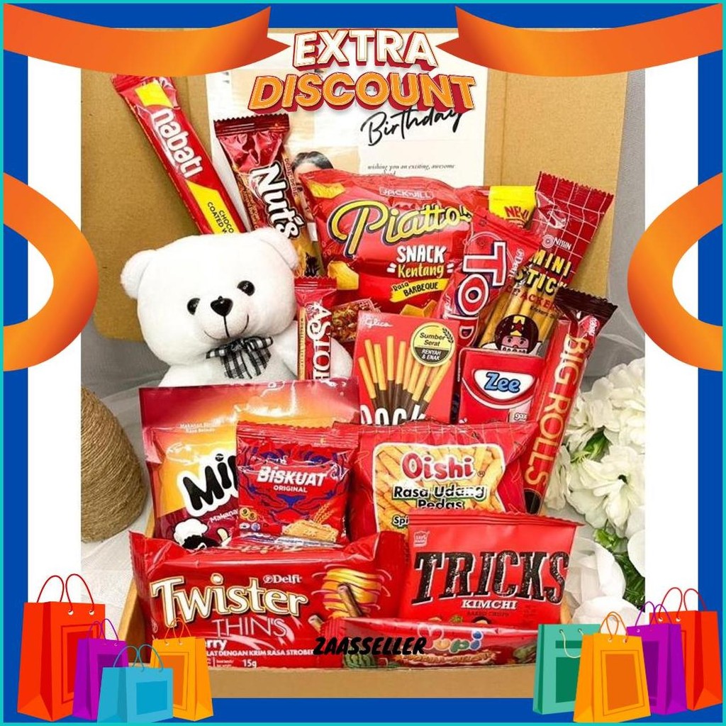 

Snack Box Kado Ulang Tahun / Hampers Snack Murah / Buket Snack / Buket Jajan / Kado Ulang Tahun / Hadiah Ulang Tahun / Hadiah Valentine / Kado Valentine / Kado Anniversary / Hadiah Anniversary / Hadiah Birthday / Hampers Cewek Termurah Banget