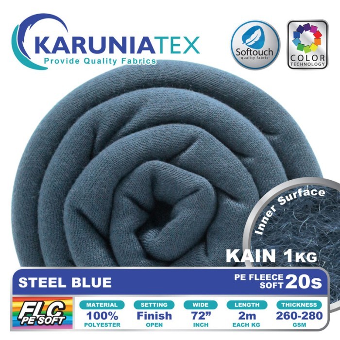 

Kain Fleece PE Soft 20s Kiloan Steel Blue Karunia Textile